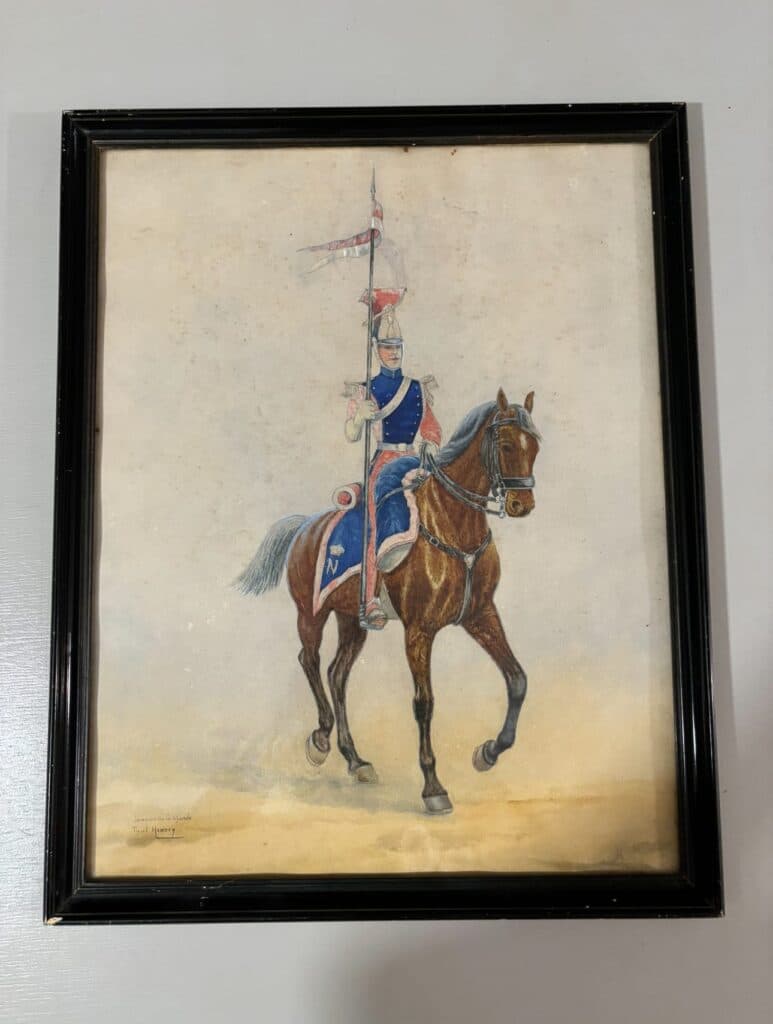 Estimation de l’oeuvre d’art originale “Aquarelle” par Paul Hemdey, représentation d’un lancier de la garde