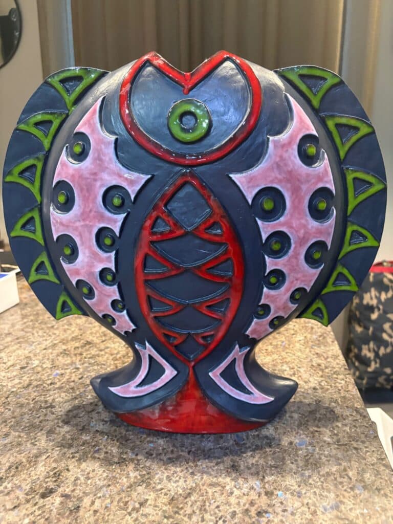 “Exceptionnel Vase en Céramique Signé Par Jean Picart Le Doux, Réalisé à Saint Vicens Perpignan, Présentant une Forme Unique de Poisson”