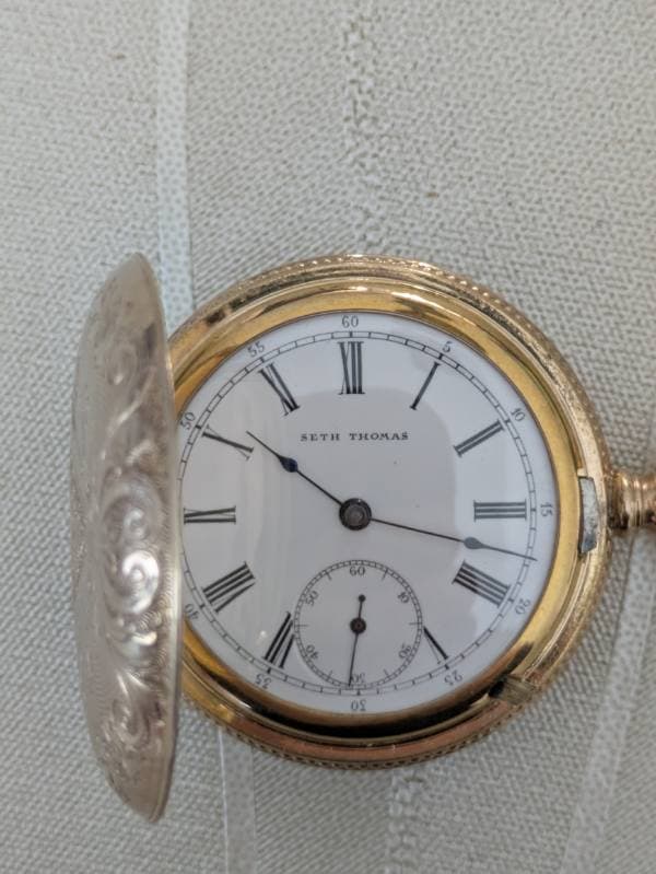 Évaluation d’une montre savonnette SETH THOMAS de qualité exceptionnelle en or jaune 14K en parfait état de fonctionnement