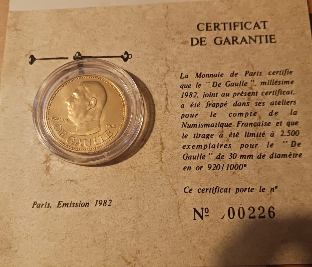 Estimation d’une pièce en or 22 carats de 15g à l’effigie de De Gaulle Estimation d’une pièce en or 22 carats de 15g à l’effigie de De Gaulle