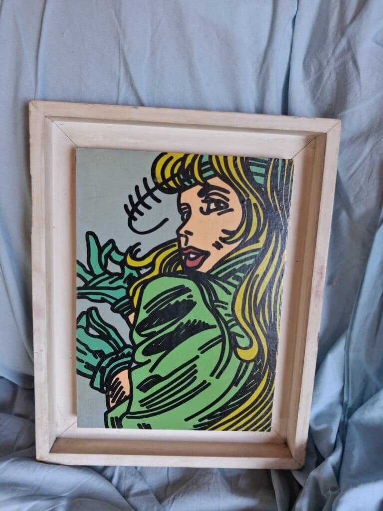 Estimation d’une peinture “Femme fatale” par Erro, huile sur bois de 1998 Estimation d’une peinture “Femme fatale” par Erro, huile sur bois de 1998