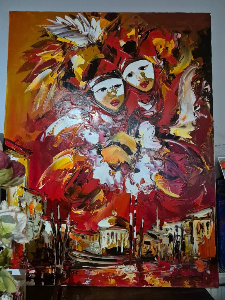 Estimation de quatre tableaux aux couleurs vives avec cadre doré Estimation de quatre tableaux aux couleurs vives avec cadre doré