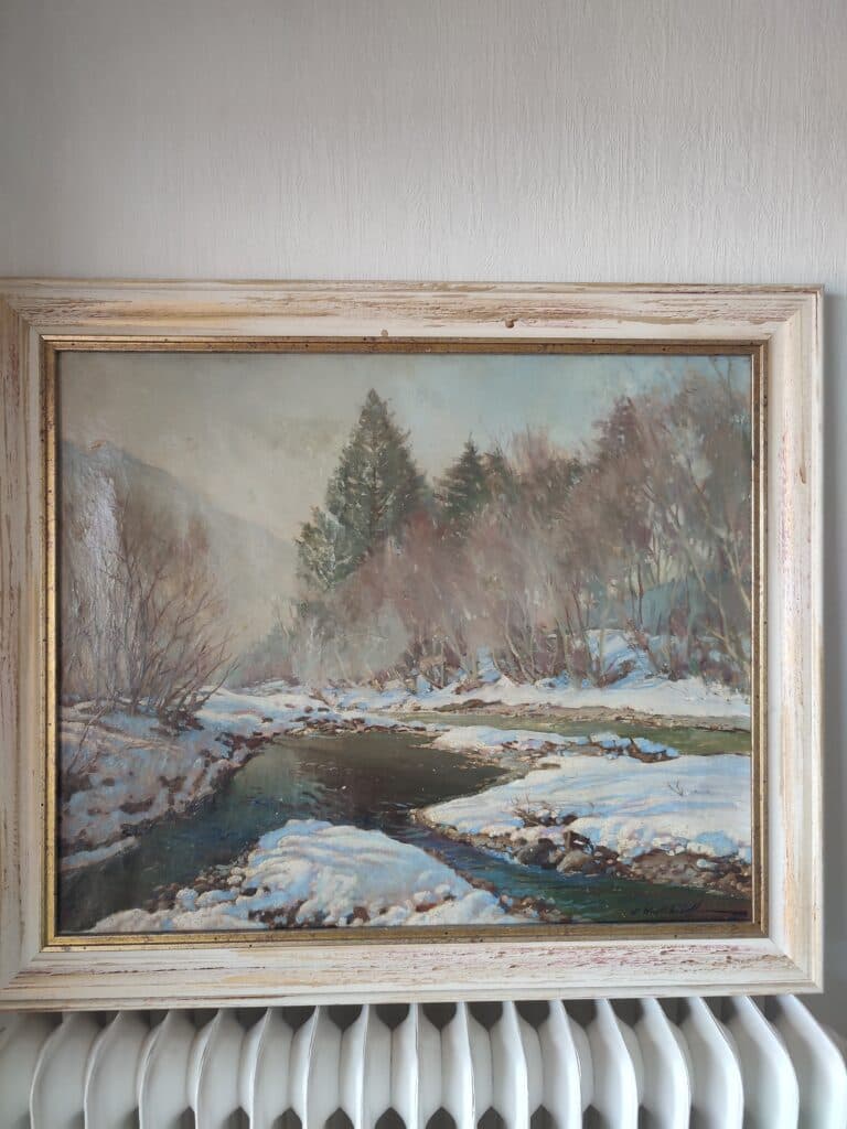 Estimation d’un tableau enneigé de Constantin Westchiloff, état abîmé Estimation d’un tableau enneigé de Constantin Westchiloff, état abîmé